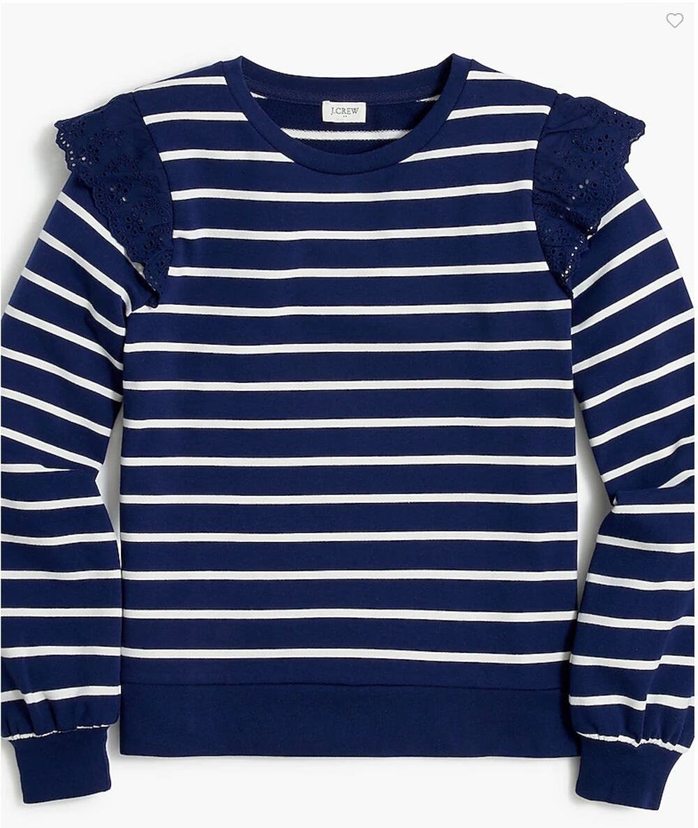 J. CREW Eyelet Ruffle Blue Striped Pullover Sweatshirt BE275 // S